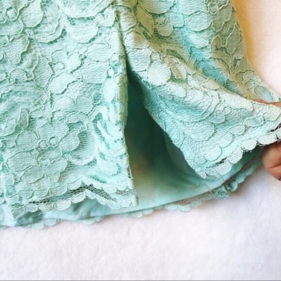 David’s Bridal Teal Short Strapless Lace Dress - Picture 5 of 16